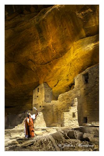 Cliff Palace Mesa Verde with Indian Woman